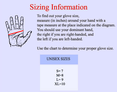 Dinkles Gloves Sizing Information
