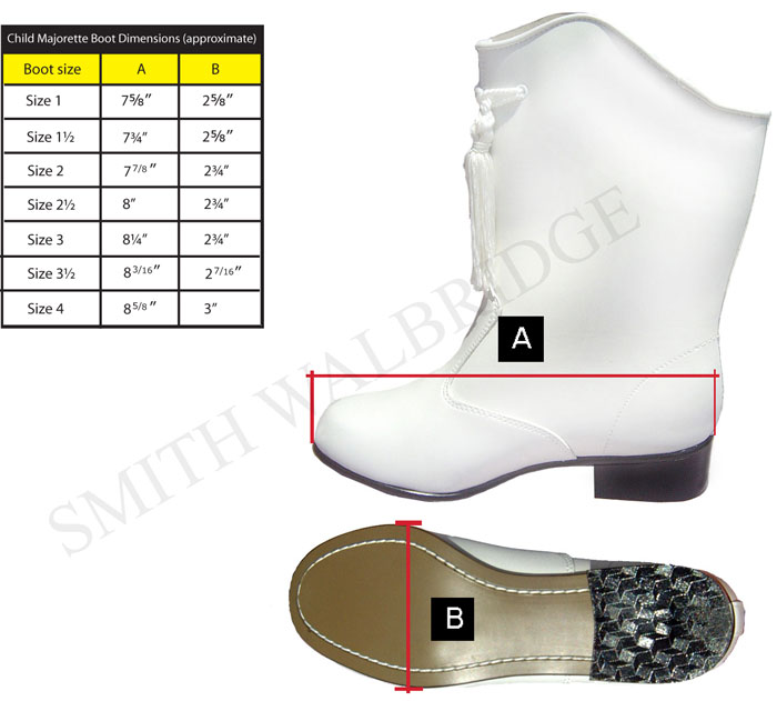 childrens majorette boots sizing chart from smith walbridge