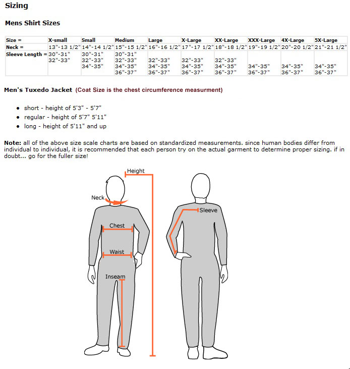 concert tuxedo sizing for band, orchestra, and choir
