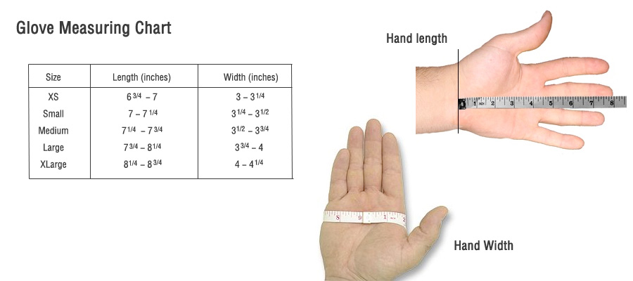 Long Wrist Cotton Marching Glove Sizing Information