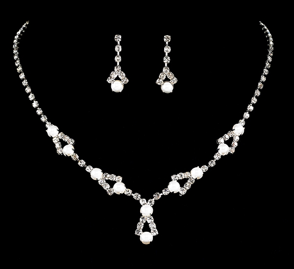 Rhinestone and Pearl Necklace & Earrings Set (Cousin's Concert Attire)