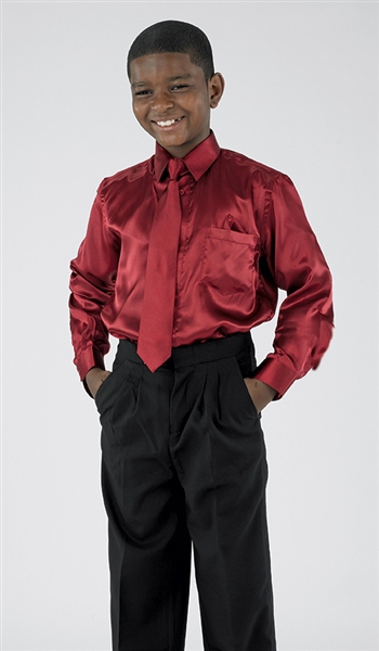 Frank Satin Dress Shirt with Polyester Dress Trousers- Youth