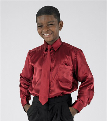 Frank Satin Dress Shirt with Matching Tie and Hanky-Youth sizing 