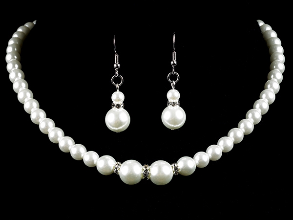 Strung Pearl and Rhinestone Necklace & Earrings Set (Cousin's Concert Attire)