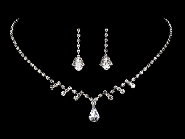 Rhinestone Teardrop Necklace & Earrings Set 